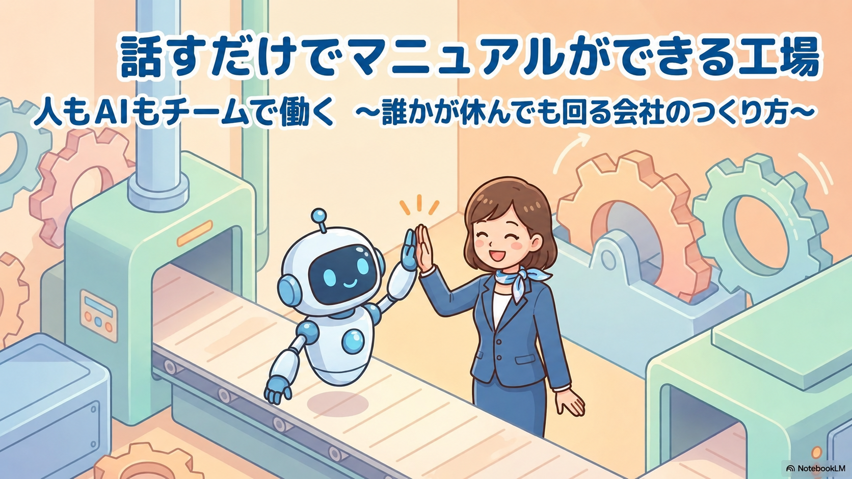 話した仕事の手順をAIが整理し、マニュアルのたたき台を作る流れを表したイラスト